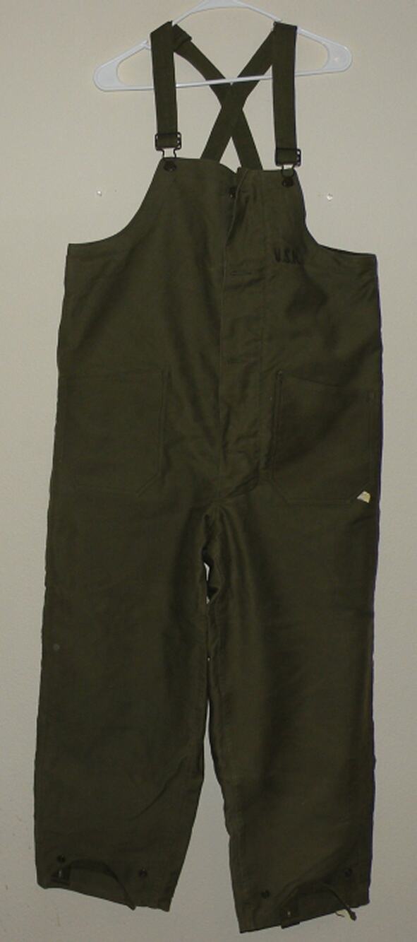 USN Navy Dept Contract NXSX 38066 WWII 40s Jungle Cloth Deck Bib Overalls Wool